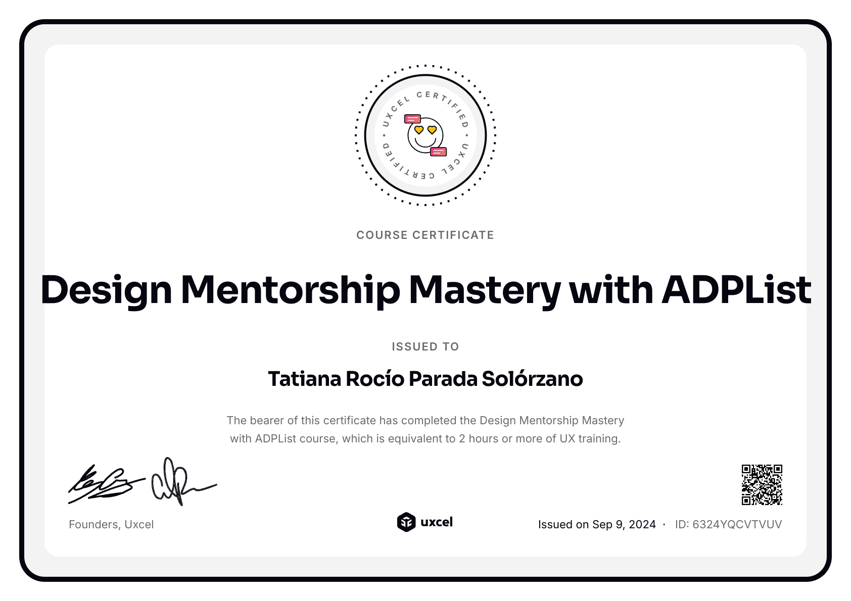 Tatiana Rocío Parada Solórzano's certificate